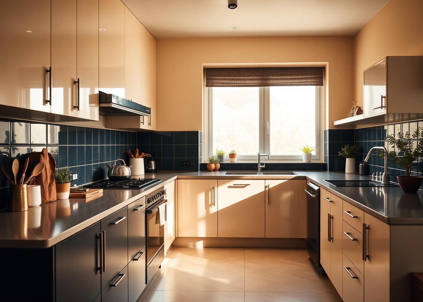 A clean, organized kitchen with warm natural light.